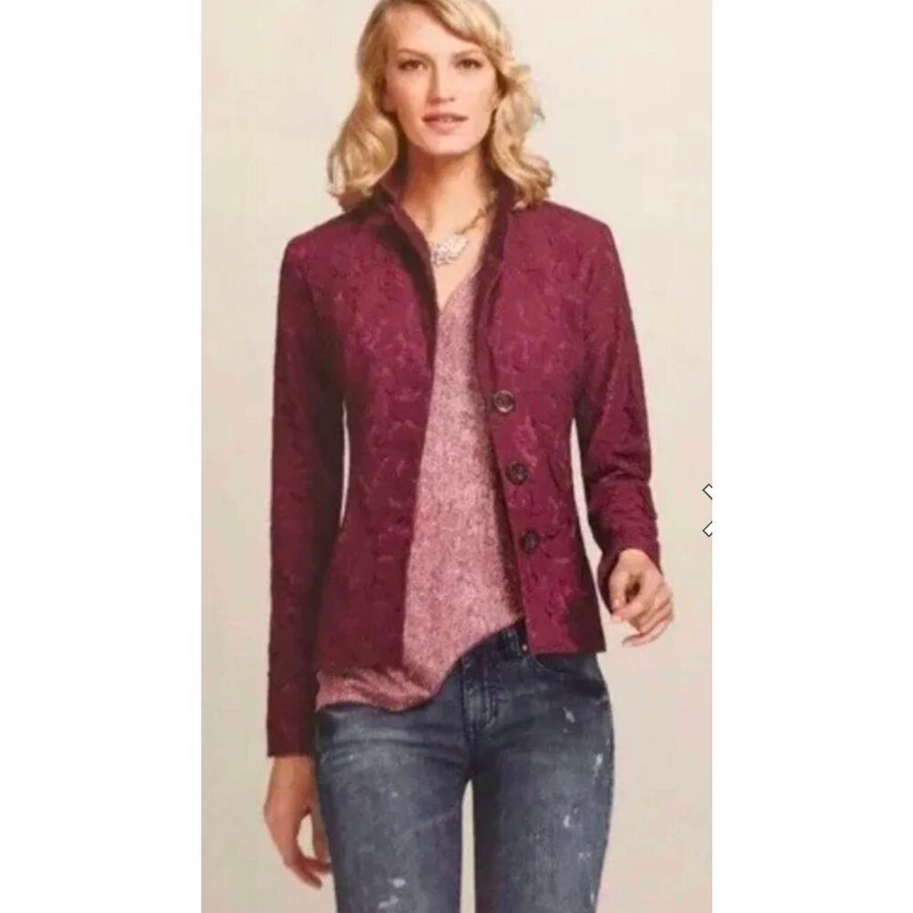 Cabi Frolic Blazer Jacket Lace Overlay Plumberry Sz. 6